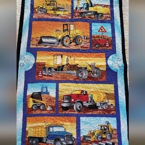 Construction Zone Reversible Quilted Boys Throw Blanket.